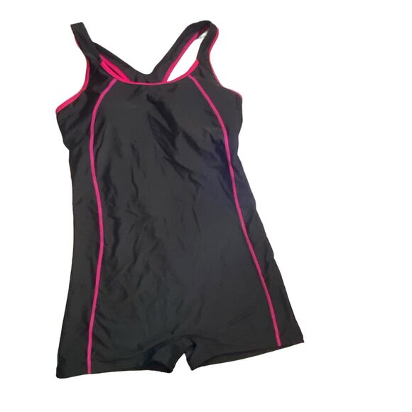 Charmo‎ Women's Boyleg One Piece Swimsuit Size XL Black Swimming Costume Modest - Picture 1 of 16